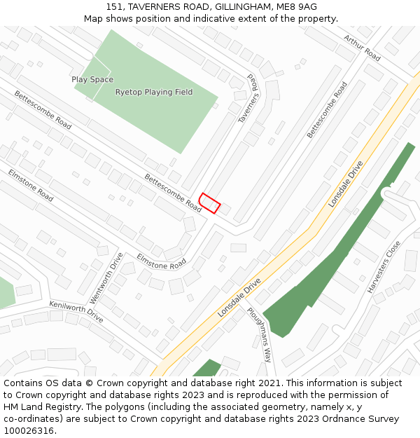 151, TAVERNERS ROAD, GILLINGHAM, ME8 9AG: Location map and indicative extent of plot