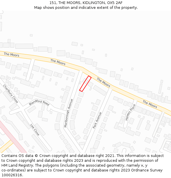 151, THE MOORS, KIDLINGTON, OX5 2AF: Location map and indicative extent of plot