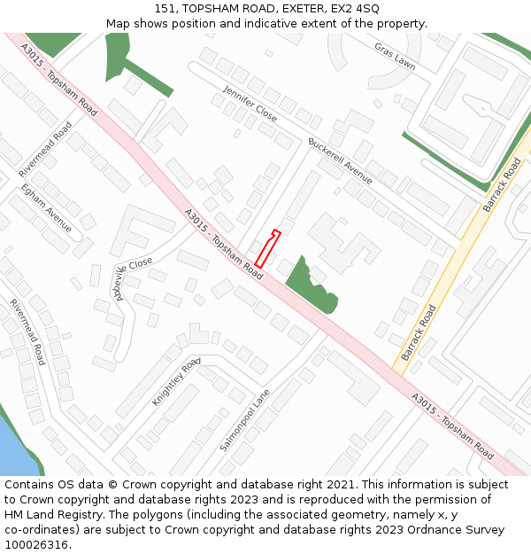 151, TOPSHAM ROAD, EXETER, EX2 4SQ: Location map and indicative extent of plot