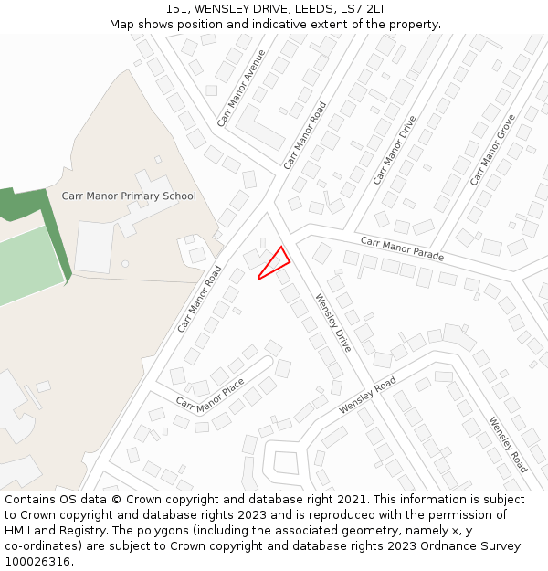 151, WENSLEY DRIVE, LEEDS, LS7 2LT: Location map and indicative extent of plot