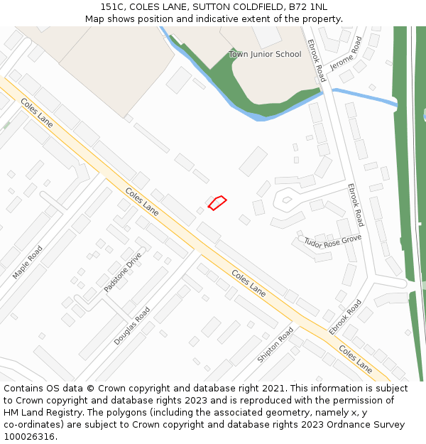 151C, COLES LANE, SUTTON COLDFIELD, B72 1NL: Location map and indicative extent of plot