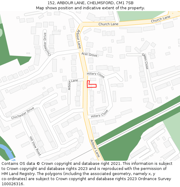 152, ARBOUR LANE, CHELMSFORD, CM1 7SB: Location map and indicative extent of plot
