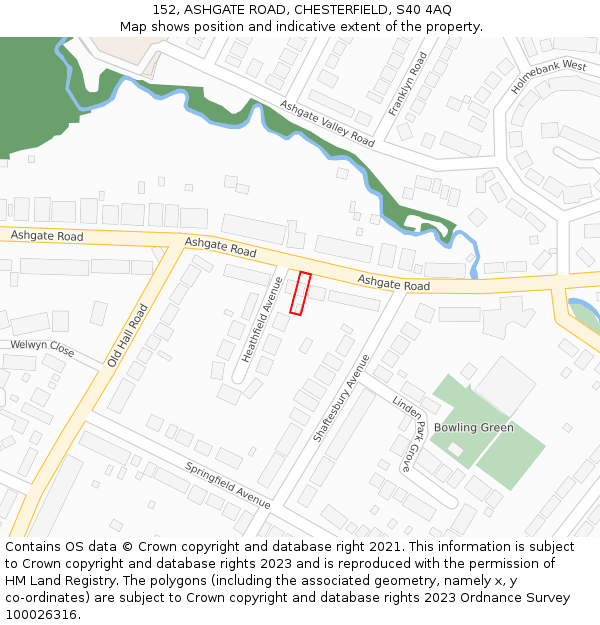 152, ASHGATE ROAD, CHESTERFIELD, S40 4AQ: Location map and indicative extent of plot