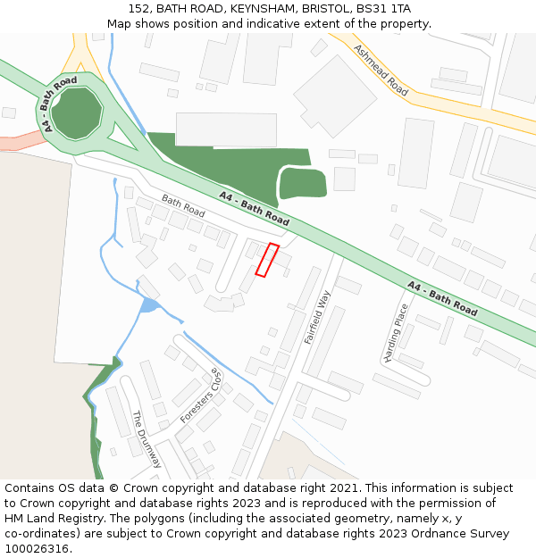 152, BATH ROAD, KEYNSHAM, BRISTOL, BS31 1TA: Location map and indicative extent of plot