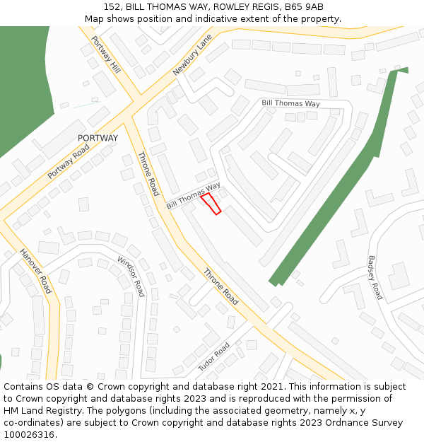 152, BILL THOMAS WAY, ROWLEY REGIS, B65 9AB: Location map and indicative extent of plot