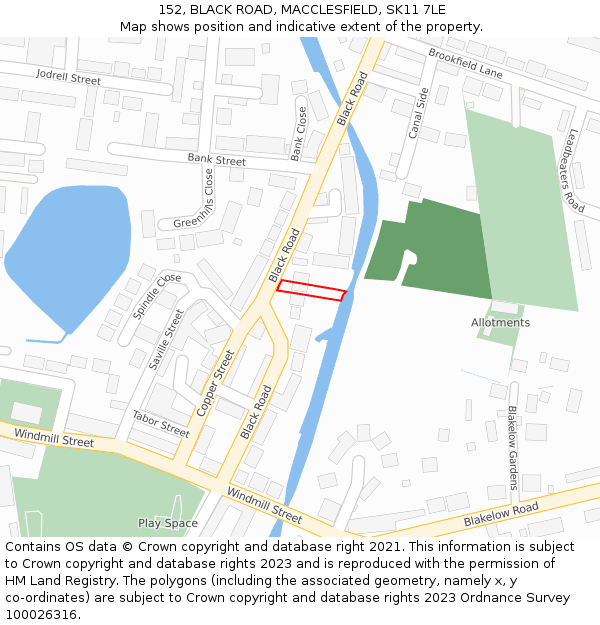 152, BLACK ROAD, MACCLESFIELD, SK11 7LE: Location map and indicative extent of plot