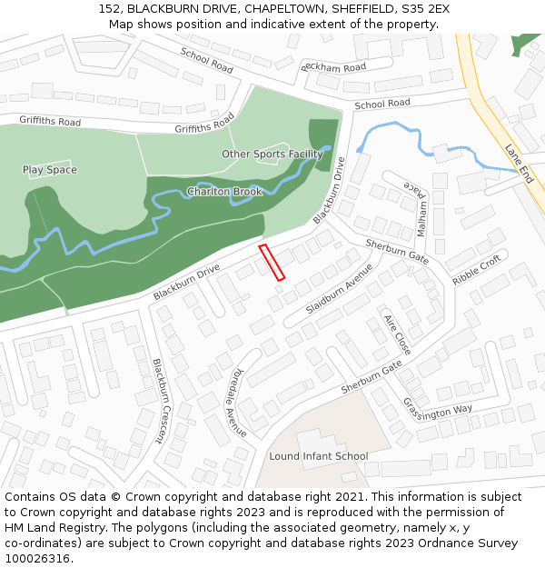 152, BLACKBURN DRIVE, CHAPELTOWN, SHEFFIELD, S35 2EX: Location map and indicative extent of plot