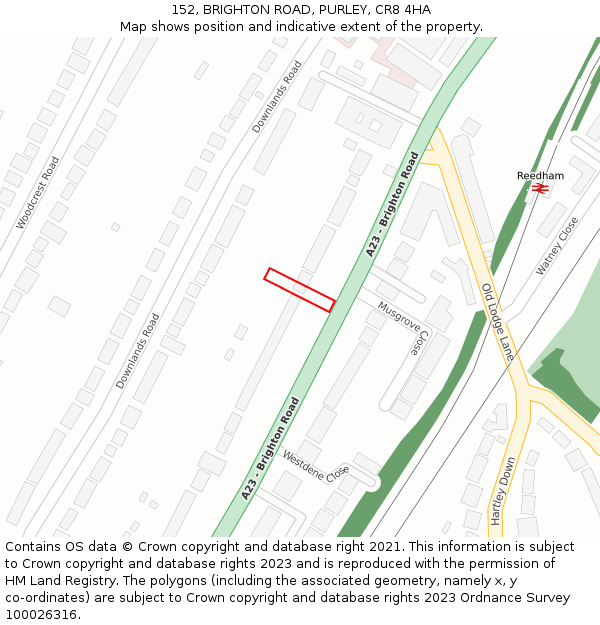 152, BRIGHTON ROAD, PURLEY, CR8 4HA: Location map and indicative extent of plot