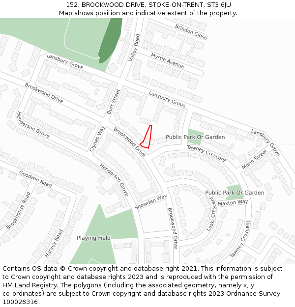 152, BROOKWOOD DRIVE, STOKE-ON-TRENT, ST3 6JU: Location map and indicative extent of plot