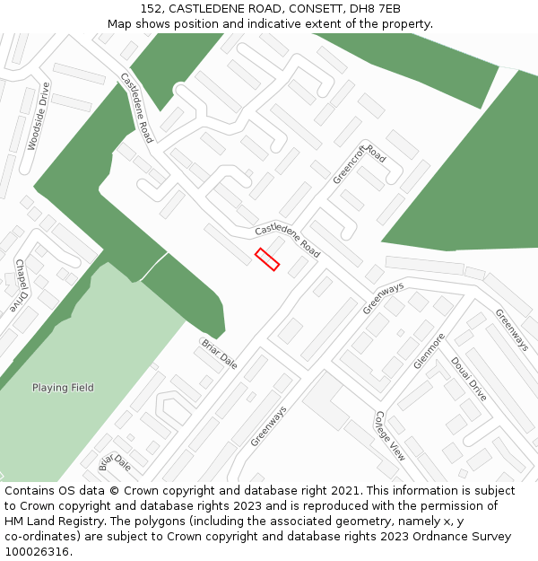 152, CASTLEDENE ROAD, CONSETT, DH8 7EB: Location map and indicative extent of plot