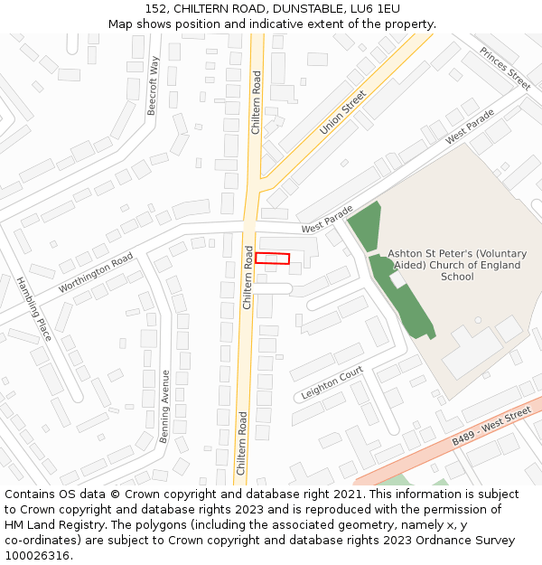 152, CHILTERN ROAD, DUNSTABLE, LU6 1EU: Location map and indicative extent of plot