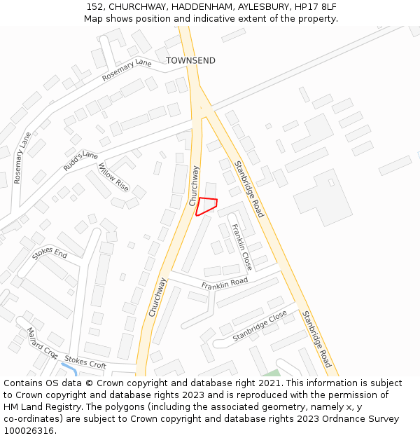 152, CHURCHWAY, HADDENHAM, AYLESBURY, HP17 8LF: Location map and indicative extent of plot