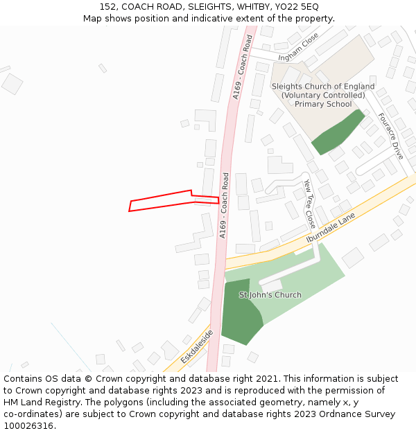 152, COACH ROAD, SLEIGHTS, WHITBY, YO22 5EQ: Location map and indicative extent of plot