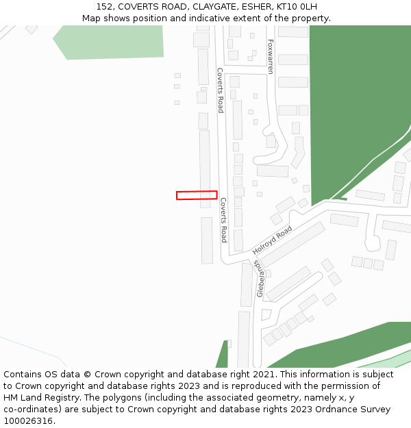 152, COVERTS ROAD, CLAYGATE, ESHER, KT10 0LH: Location map and indicative extent of plot