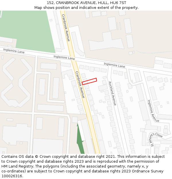 152, CRANBROOK AVENUE, HULL, HU6 7ST: Location map and indicative extent of plot