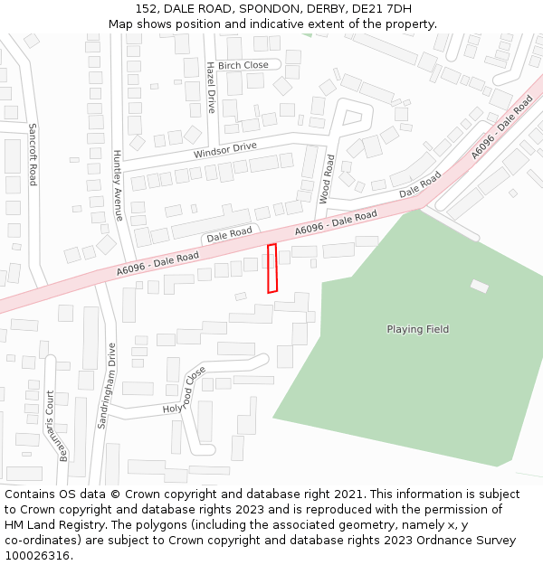 152, DALE ROAD, SPONDON, DERBY, DE21 7DH: Location map and indicative extent of plot