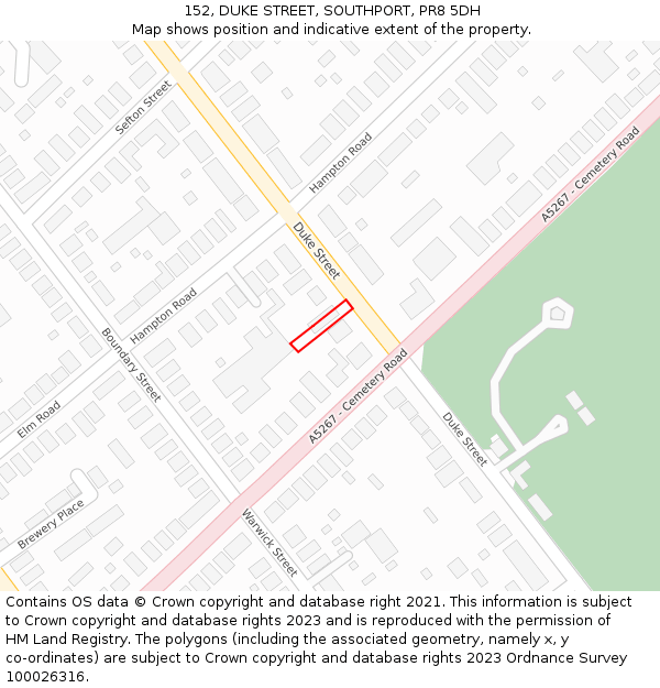 152, DUKE STREET, SOUTHPORT, PR8 5DH: Location map and indicative extent of plot