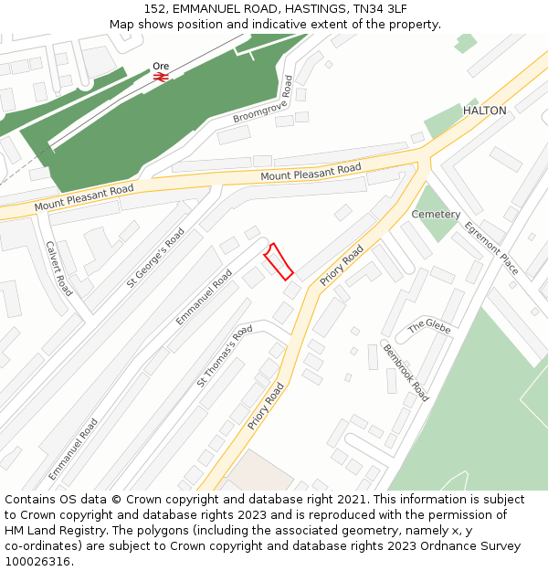 152, EMMANUEL ROAD, HASTINGS, TN34 3LF: Location map and indicative extent of plot