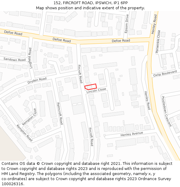 152, FIRCROFT ROAD, IPSWICH, IP1 6PP: Location map and indicative extent of plot