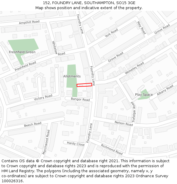 152, FOUNDRY LANE, SOUTHAMPTON, SO15 3GE: Location map and indicative extent of plot