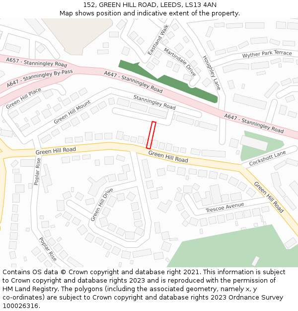 152, GREEN HILL ROAD, LEEDS, LS13 4AN: Location map and indicative extent of plot