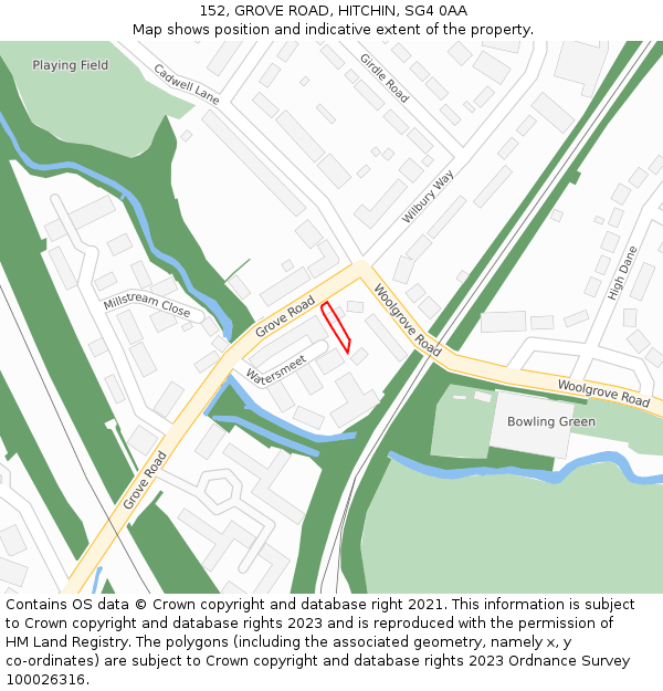 152, GROVE ROAD, HITCHIN, SG4 0AA: Location map and indicative extent of plot