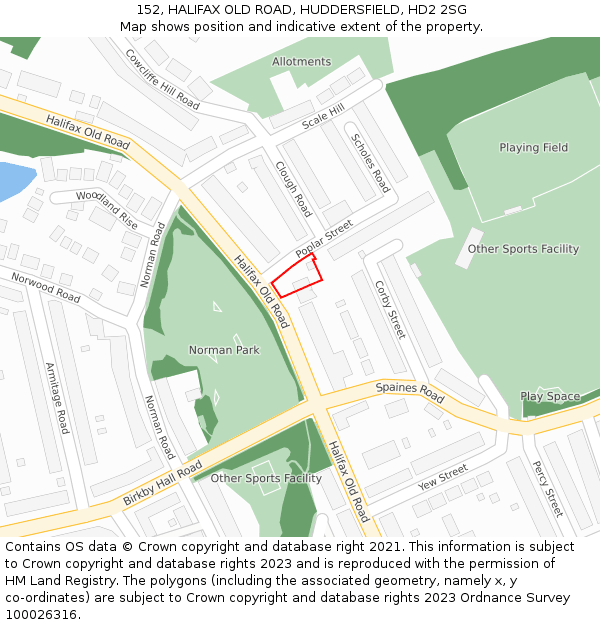 152, HALIFAX OLD ROAD, HUDDERSFIELD, HD2 2SG: Location map and indicative extent of plot