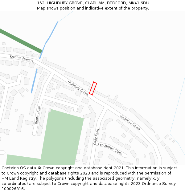152, HIGHBURY GROVE, CLAPHAM, BEDFORD, MK41 6DU: Location map and indicative extent of plot