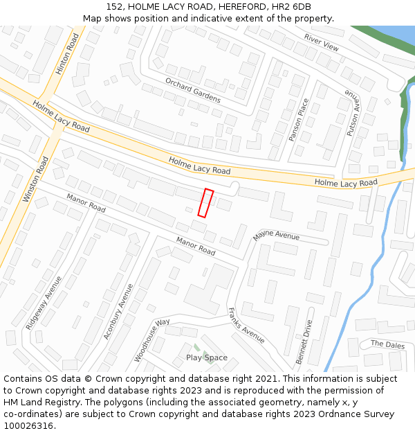 152, HOLME LACY ROAD, HEREFORD, HR2 6DB: Location map and indicative extent of plot