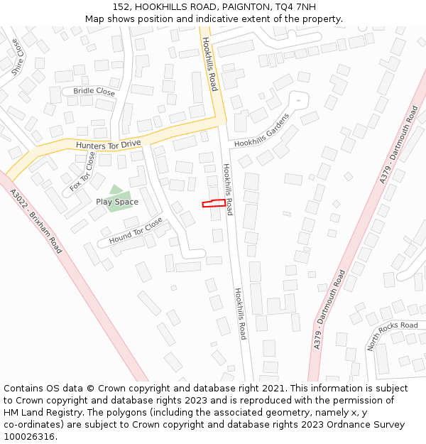 152, HOOKHILLS ROAD, PAIGNTON, TQ4 7NH: Location map and indicative extent of plot