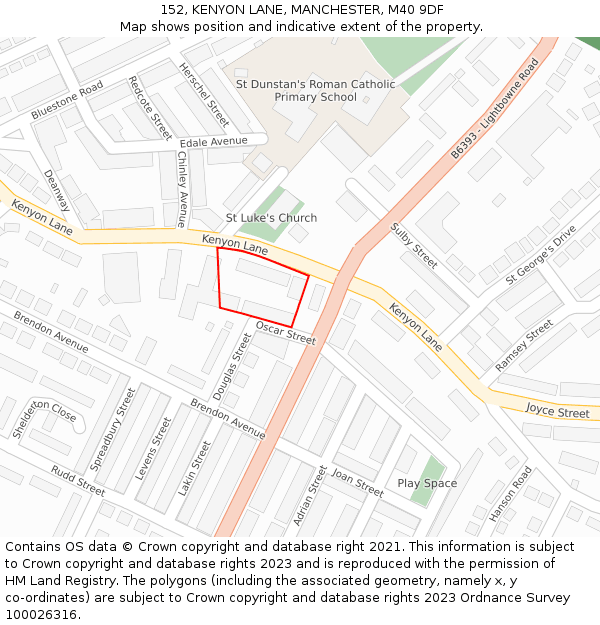 152, KENYON LANE, MANCHESTER, M40 9DF: Location map and indicative extent of plot