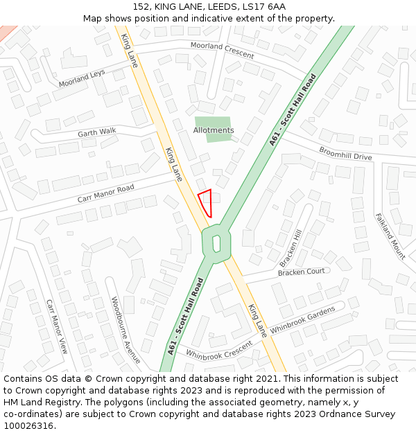 152, KING LANE, LEEDS, LS17 6AA: Location map and indicative extent of plot