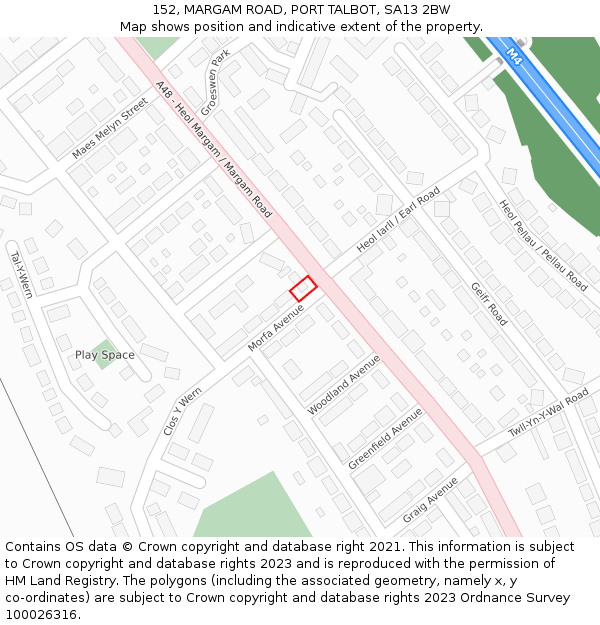 152, MARGAM ROAD, PORT TALBOT, SA13 2BW: Location map and indicative extent of plot