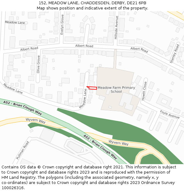 152, MEADOW LANE, CHADDESDEN, DERBY, DE21 6PB: Location map and indicative extent of plot