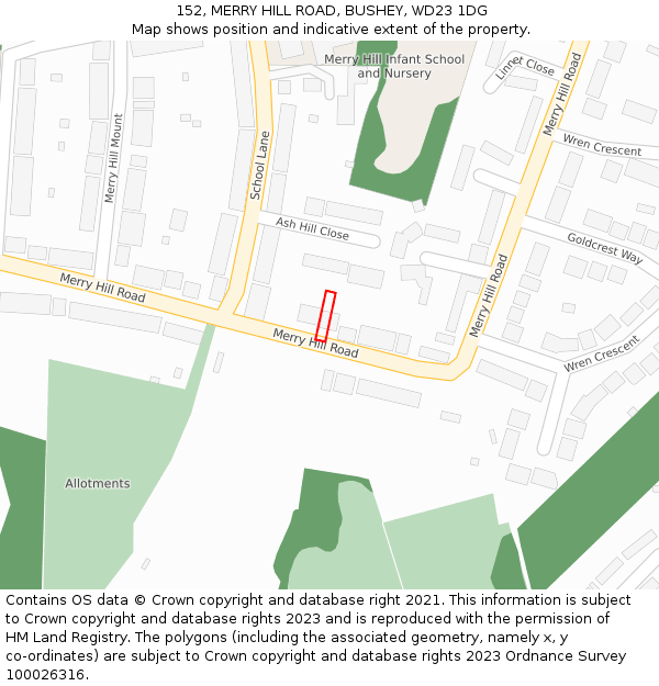 152, MERRY HILL ROAD, BUSHEY, WD23 1DG: Location map and indicative extent of plot