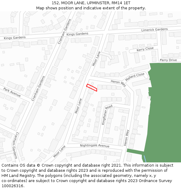 152, MOOR LANE, UPMINSTER, RM14 1ET: Location map and indicative extent of plot