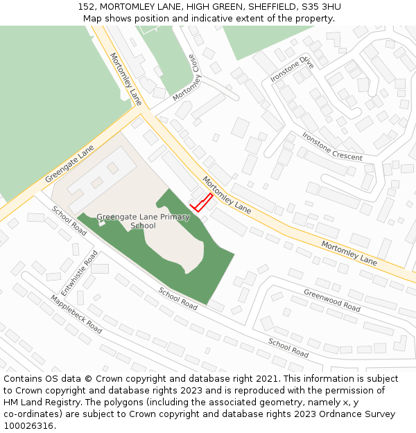 152, MORTOMLEY LANE, HIGH GREEN, SHEFFIELD, S35 3HU: Location map and indicative extent of plot