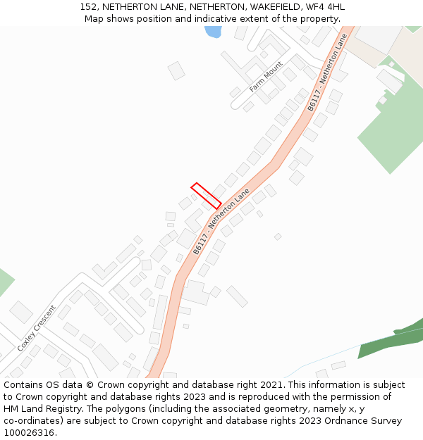 152, NETHERTON LANE, NETHERTON, WAKEFIELD, WF4 4HL: Location map and indicative extent of plot