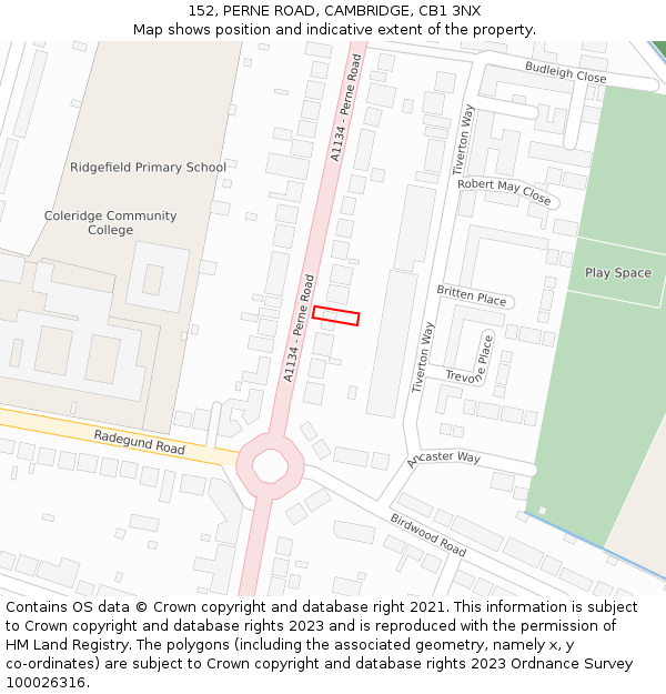 152, PERNE ROAD, CAMBRIDGE, CB1 3NX: Location map and indicative extent of plot