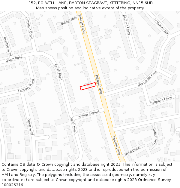 152, POLWELL LANE, BARTON SEAGRAVE, KETTERING, NN15 6UB: Location map and indicative extent of plot
