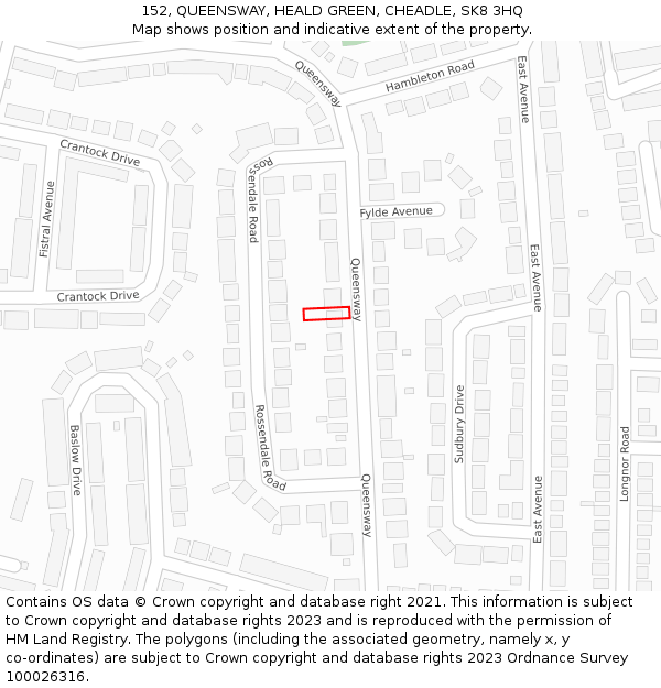 152, QUEENSWAY, HEALD GREEN, CHEADLE, SK8 3HQ: Location map and indicative extent of plot