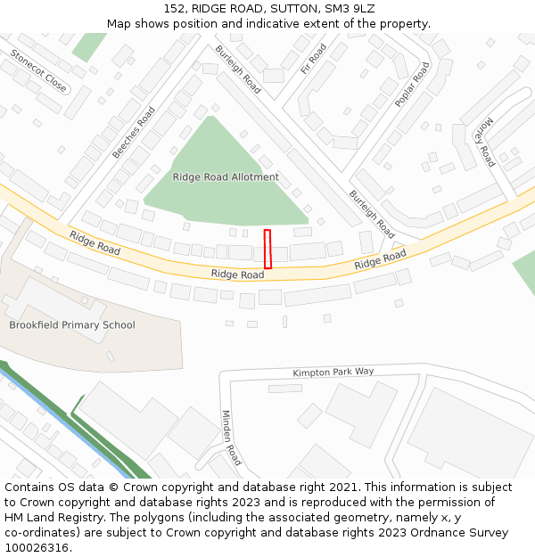 152, RIDGE ROAD, SUTTON, SM3 9LZ: Location map and indicative extent of plot