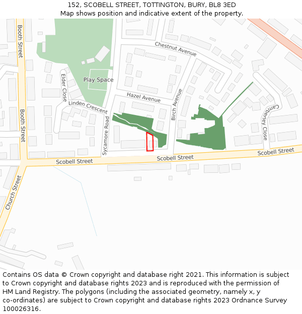 152, SCOBELL STREET, TOTTINGTON, BURY, BL8 3ED: Location map and indicative extent of plot