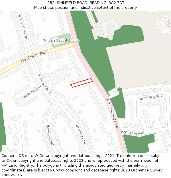 152, SHINFIELD ROAD, READING, RG2 7DT: Location map and indicative extent of plot