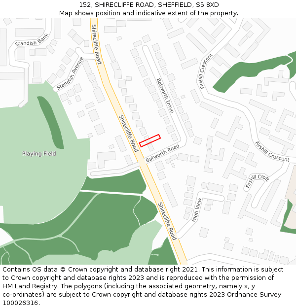 152, SHIRECLIFFE ROAD, SHEFFIELD, S5 8XD: Location map and indicative extent of plot