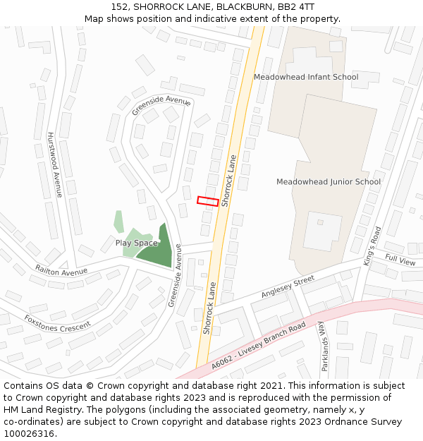 152, SHORROCK LANE, BLACKBURN, BB2 4TT: Location map and indicative extent of plot