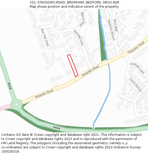 152, STAGSDEN ROAD, BROMHAM, BEDFORD, MK43 8QR: Location map and indicative extent of plot