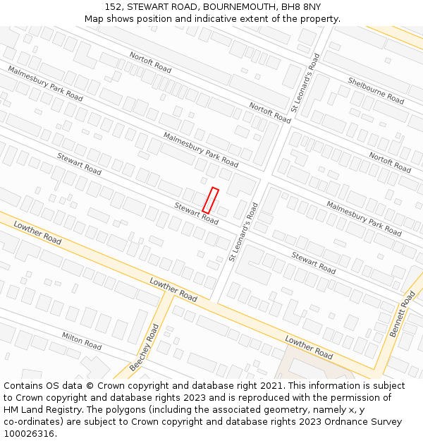 152, STEWART ROAD, BOURNEMOUTH, BH8 8NY: Location map and indicative extent of plot