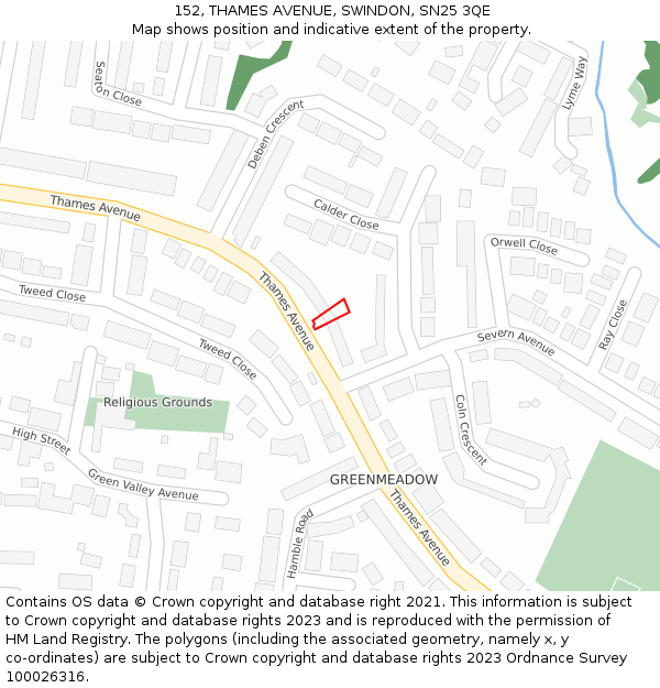 152, THAMES AVENUE, SWINDON, SN25 3QE: Location map and indicative extent of plot