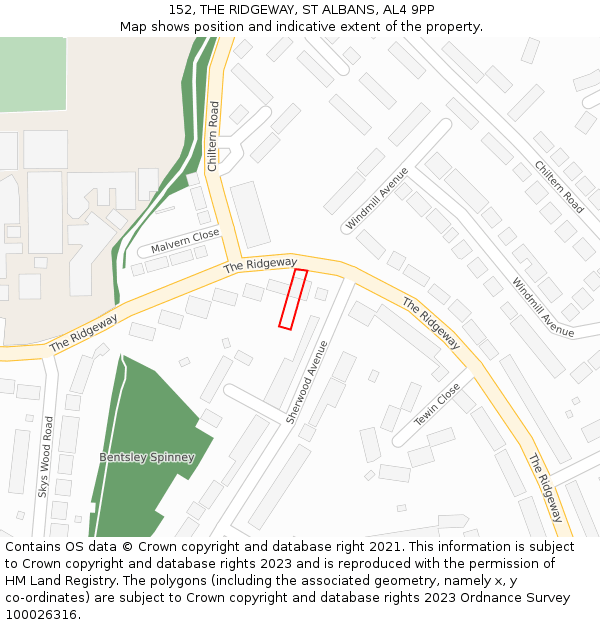 152, THE RIDGEWAY, ST ALBANS, AL4 9PP: Location map and indicative extent of plot